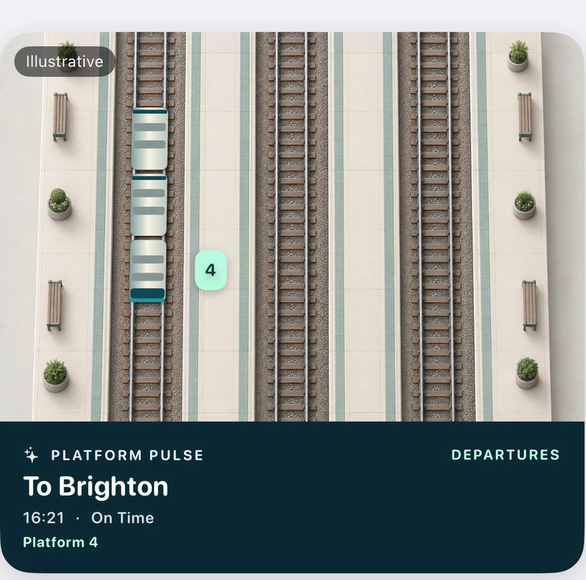 Illustrative station scene showing a train beside platform 4